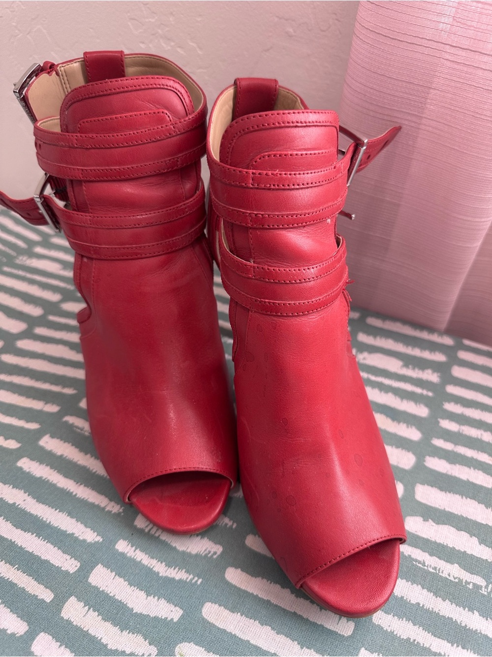 Michael Kors Red Open-Toe Strappy Ankle Boots